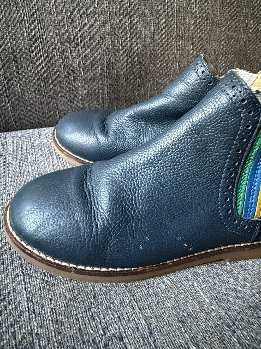 Mini Boden Leather Chelsea Boots, College Navy Rainbow Size: 32